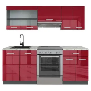 Vicco Küchenzeile R-Line 200 cm Rot Hochglanz/Anthrazit