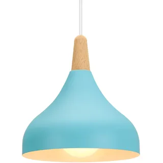 iDEGU 20cm Hängelampe Retro E27 Hängeleuchte Moderne Tropfenförmig Hut Deckenleuchte aus Metall Holz Pendelleuchte für Schlafzimmer Esszimmer Küche (Blau, 1 Stück)