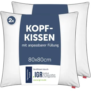 Blumtal Kopfkissen 80x80 cm 2er Set - Nackenkissen mit anpassbarer Füllung - 100% Mikrofaser & waschbar bis 95 Grad - höhenverstellbares Kissen mit Paspel - für erholsamen Schlaf
