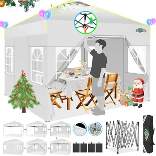 COBIZI Pavillon 3x3m Wasserdicht Stabil Winterfest Faltpavillon Partyzelt Gartenpavillon Pop Up Pavillon Klappbar Zelt mit 4 Seitenwnden Belüftungsöffnungen, Sandsack für Markt, Freien Event,Weiß