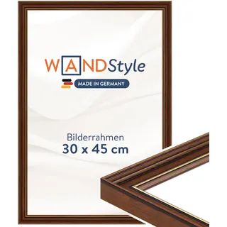 WANDStyle Bilderrahmen 30x45 Vintage, Bilderrahmen Braun Holz, hochwertiger Holzbilderrahmen Antik, Posterrahmen zum Aufhängen, Rahmen 45x30 cm, Fotorahmen H182 - Made in Germany
