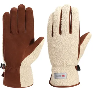 Harssidanzar Winter Echtes Wildleder Handschuhe Damen Warmes gefüttert Outdoor Skifahren Lederhandschuhe SL021EU, Beige/Hellbraun,Größe S