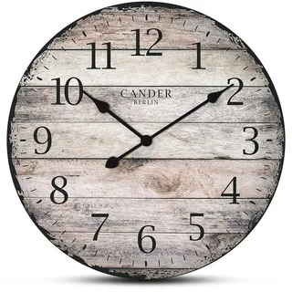 Cander Berlin MNU 7330 Vintage Wanduhr aus MDF mit lautlosem Uhrwerk - 30,5 cm Ø - kein nerviges Ticken