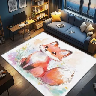 AevuCub Süße Füchs Deko, Kinder Cartoon Tiere Teppich 120x170 Kurzflor, Teppich Wohnzimmer Waldtiere, Weich rutschfest Waschbare Teppiche, Bettvorleger Schlafzimmer Kinderzimmer