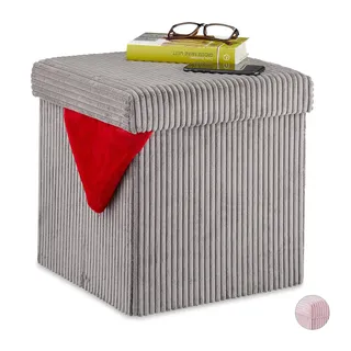Relaxdays Sitzwürfel Samt 38 x 38 x 38 cm Grau