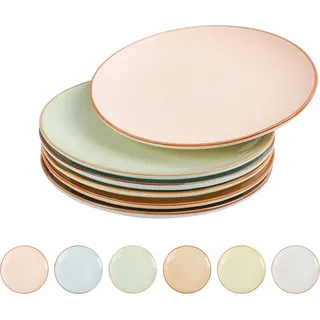 Dessertteller Kuchenteller Salatteller Frühstücksteller Keramik - Teller Set 6 Personen - Servierteller Modern in Bonbon Tönen - Ideal für Dessert | Salat | Frühstück | Kuchen | Antipasti - 20,5 cm