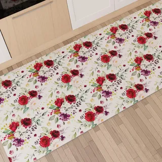 PETTI Artigiani Italiani - Küchenteppich Läufer Küchenläufer rutschfest und waschbar 52 x 100 cm Blumenmuster 07 100% Made in Italy