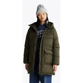 Tommy Hilfiger Tommy Jeans Damen Daunenmantel Midi Puffer mit Kapuze, Grün (Fatigue Green), L