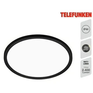 Telefunken LED Bad Deckenleuchte mit Backlight, IP44 Badezimmerlampe, ultraflach, neutralweißes Licht, Schwarz, 290x35 mm (DxH), 321605TF