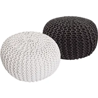 Strickhocker 2er Set Pouf Sitzpouf Sitzpuff Pouf Bodenkissen Ø 55cm weiß/grau - Weiß, Grau