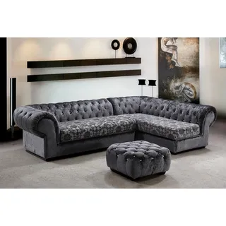 Klassische Chesterfield Stoff L-Form Couch Wohnlandschaft Ecksofa Garnitur Sofa - Grau