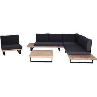 Mendler Garten-Garnitur mit Sessel HWC-H54, Lounge-Set Sofa, Spun Poly Akazie Holz FSC® Aluminium ~ hellbraun, Polster dunkelgrau