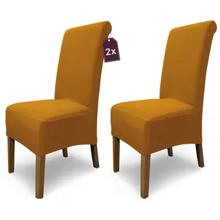 Scheffler Home Stuhlhussen Emma Cottina Kupfer-Braun 2er Set – Elastische waschbare Stuhlbezüge aus Baumwolle – Stuhlabdeckungen für Hochlehner Esszimmerstühle – Öko-Tex Zertifiziert