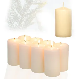 Candelo 8er Set Premium Stumpenkerzen 5,8 cm x 12 cm beige