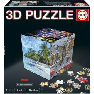 Educa - 3D Puzzle Reise | Die Puzzle-Herausforderung in Form eines Würfels mit insgesamt 216 Teilen. Struktur: Montierbare Basis mit 6 Puzzles zu je 36 Teilen. Ab 6 Jahren (20124)