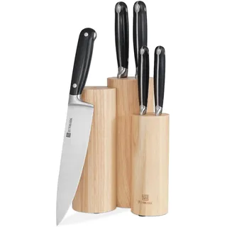 ZUNMARK 6-teiliges Messerblock-Set, Messerset der Skylark-Serie, elegantes Küchenmesser-Set im biomimetischen Design mit Gummibaumholzblock, Kochmesser-Set aus Edelstahl mit ergonomischem Griff