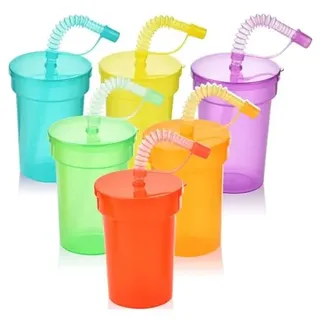 ALINK 6 Pack Kinder Party Becher,Plastikbecher,Trinkbecher Set mit Deckel Strohhalm,Eiskaffee,Kaltes Trinken,Smoothie Saft (380ML)