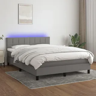 vidaXL Boxspringbett mit Matratze & LED Dunkelgrau 140x200 cm Stoff - Grau
