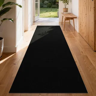 Homwiz Läufer Flur rutschfest 240x60 cm, Teppich Läufer Waschbarer für Eingang Küchenläufer Schlafzimmer Wohnzimmer Flur Lang, Fussmatt Türmatte Sauberlaufmatte Schmutzfangmatte Innen (Schwarz)