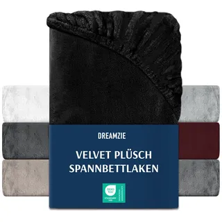 DREAMZIE Premium Frottee Spannbettlaken 180 x 200-200x200, Cashmere-Touch Bettlaken Jersey Fleece Spannbetttuch Laken, Schwarz