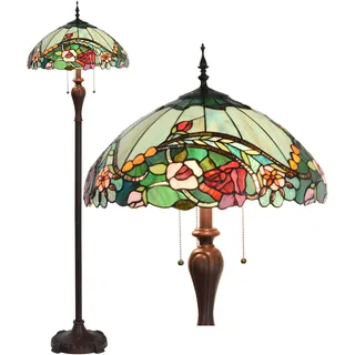Bieye L30740 Stehlampe im Tiffany-Stil, Buntglas-Rose | zum Lesen, Arbeiten, Wohnzimmer, Dekoration, 3 Lichter, 165 cm hoch