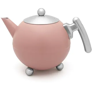 Bredemeijer große bauchige doppelwandige rosa Edelstahl Teekanne 1.2 Liter - isolierende Kanne für Tee - längerer warmer Teegenuss