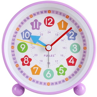 KIPIDA Kinderwecker Digital, Kinderwecker Ohne Ticken, Lernwecker Lernuhr Weckuhr Kinderuhr Lautloser Snooze Analog Wecker, Lernwecker mit Nachtlicht, Wecker Einschulung für Mädchen Jungen (Purple)