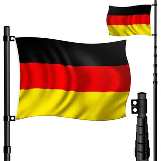 KESSER® Teleskop Fahnenmast Aluminium 6,30m Bodenhülse 60cm inkl Deutschlandfahne Höhenverstellbar Flaggenmast Mast Deutschland Flagge Alu - Schwarz