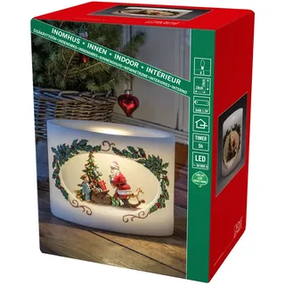 Konstsmide LED Echtwachskerze Weihnachtsmann mit Kind, weiß, mit 5h Timer, weiße Diode, batteriebetrieben, Innen - 1892-100