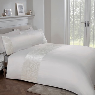 Sleepdown Bettbezug-Set mit Kissenbezügen, Blumenmuster, Samt, elfenbeinfarben, cremefarben, luxuriös, weich, pflegeleicht, King-Size-Größe (220 x 230 cm), Polyester