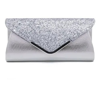 CORIOS Damen Clutch Tasche Envelope Abendtasche Pailletten Henkeltasche Glitzer Hochzeit Brautbörse Glänzend Umhängetasche Elegante Schultertasche für Hochzeit Abschlussball Bankett-Party Silber