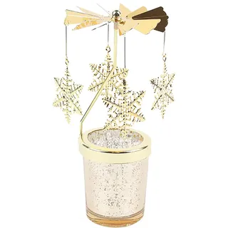 Schneeflocke Teelicht Karussell Windlicht Glas Teelichthalter Gold Teelichtglas Rotierender Kerzenhalter Eisen Metall Kerzenständer für Valentinstag Deko Hochzeit Dekoration Wohnzimmer Tischdeko