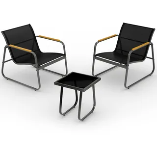 Blumtal Gartenmöbel 3er Set, 2 Sessel und 1 Tisch, Anthrazit , Metall , Gartenmöbel, Gartengarnituren, Gartenmöbel-Sets