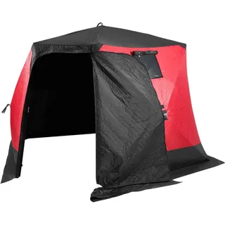 Tragbarer Eisschutz, isoliertes Pop-up-Zelt zum Eisfischen für 4–6 Personen, 50 Quadratfuß große Angelfläche, Thermoschuppen für das Winterangeln, Eiswürfel mit Ankern, Seilen, Tragetasche, 130" x 130"