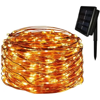 Tuokay, Solar Lichterkette Außen, Kupferdraht 20m 200 LED 8 Modi, Wasserdicht LED Außenlichterkette, Dekorative Beleuchtung für Garten Terrasse Rasen Zaun Fest Deko (Warmweiß)