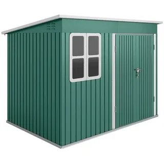 Metall-Geräteschuppen zur Aufbewahrung von Gartengeräten, mit Fenster und breiter Tür, Außenmaße 260 x 177 x 190 cm, wetterfest, Grün - Grün