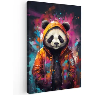 MuchoWow Leinwandbild Panda - Jacke - Graffiti - Orange 40x60 cm , Textil , Rechteckig , 40x60 cm , FSC 100% , gerahmt , Bilder & Rahmen, Bilder, Leinwandbilder