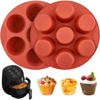 Socluer Muffinform für Airfryer, 2 Stück Silikon Muffin Pfanne, Cupcake Förmchen Heißluftfritteuse, Antihaftbeschichtete Backform für Muffins, Cupcakes, Brownies und Pudding