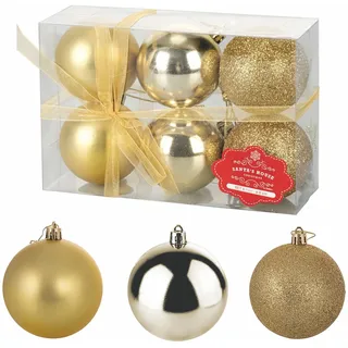 Santa's House Weihnachtskugeln, Gold, Sortiert, glänzend, satiniert und glitzernd, Ø 6 cm, 6 Stück