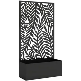 Outsunny Pflanzkasten mit Rankgitter Metall Schwarz , 20 L , 23x113x61 cm , Gartenzubehör, Hochbeete