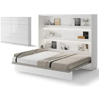 yourhouse24 Wandklappbett Bed Concept 160x200 Horizontal Wandbett Gästebett Weiß Hochglanz - Weiß