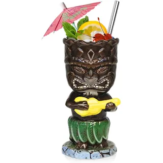 SuproBarware Tiki-Becher, 300mlCocktailgläser-Set Bunte Keramik-Cocktailbecher Hawaiianische Party-Dekoration für exotische Partys