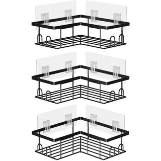 UUlioyer Duschablage Ohne Bohren Ecke, Wasserdichter und Rostfreier Duschregal, Badezimmer Regal Organizer, Shampoo Duschgel Halterung für Dusche (3 Stück Eckduschregal- Schwarz)