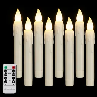 FREEPOWER 8er LED Stabkerzen mit Fernbedienung Timer Flackern Batteriebetrieben Kerzen Warmweiß Dimmbar Flammenlose Tafelkerzen für Halloween Weihnachten, Outdoor Wasserdicht, 2 x 17cm