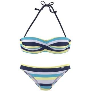 VENICE BEACH Bandeau-Bikini Damen marine-gelb-gestreift Gr.34 Cup B