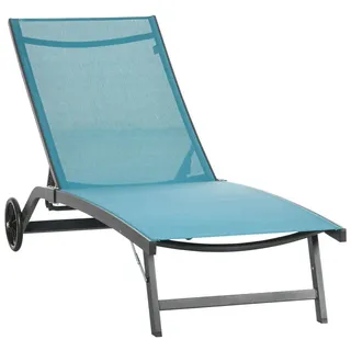 Outsunny Relaxliege mit verstellbarer Rückenlehne, 195 x 165 x 102 cm, Polyester, Blau , Kunststoff , 66x102x165 cm , Gartenmöbel, Gartenliegen