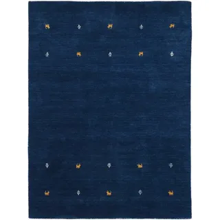 carpetfine Wollteppich Gabbeh Uni Blau 120x170 cm | Moderner Teppich für Wohn- und Schlafzimmer