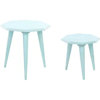 Beliani Beistelltisch 2er-Set Achteckig Blau Kanri