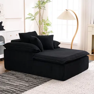 MODFU Hohes Schlafsofa Liegesofa aus Schaumstoff, Tagesbett Lese-Liegesofa keine Montage,Loungesofa mit breiten Armlehnen,Schwarz - Schwarz