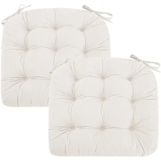 PRIMEPATIO 2er Set Stuhlkissen, 45x45x7 cm, Beige – Bequeme Sitzkissen aus Cordstoff und Kristallsamt mit Bindebändern, ideal für Esszimmer, Büro, Wohnzimmer und Gartenstühle, Hochwertige Füllung